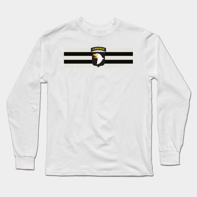 D-Day Stripes with 101st Airborne Patch (Horizontal) Long Sleeve T-Shirt by rgrayling